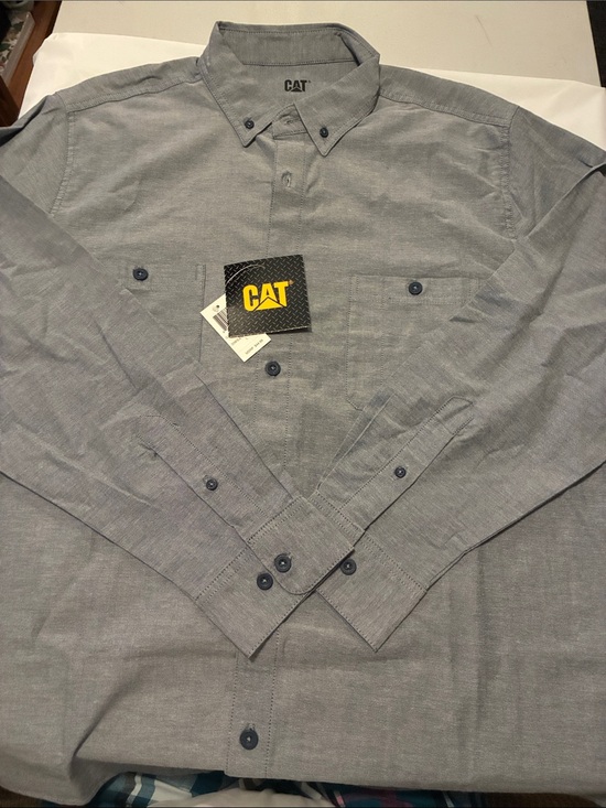 Caterpillar Mens Long-Sleeve Button-Down Shirt — Light Gray